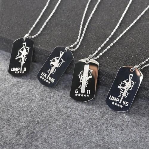 Game Girls Frontline UMP45 404 HK416 G11 AK12 Dog ID Tags Necklace Pendant Chain Choker Accessories jewelry Gift Cosplay Prop