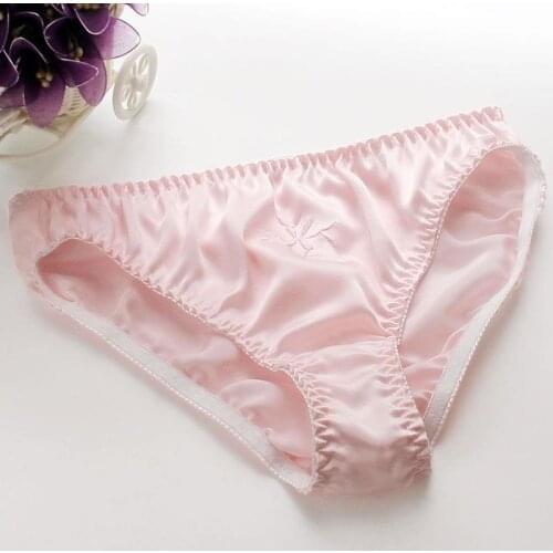 100% silk mid waist Womens silk underwear plus size exquisite embroidered briefs breathable lady Satin triangle panties