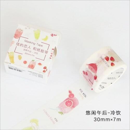 30mm Wide Leisure Afternoon Fruit Juice Drink Happy Life Decoration Washi Tape DIY Planner Diary Scrapbook Sticker Masking Tape