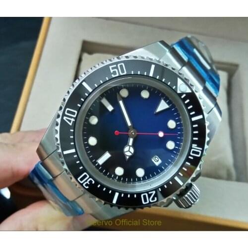 43mm GEERVO blue&black dial Black ceramic Bezel Automatic Self-Wind movement Men Watch luminous Mechanical watches 171a