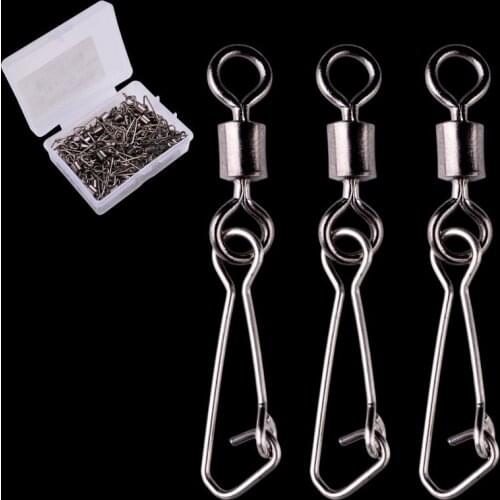 50pc/ Box Ball Bearing Fishing Swivels Lure Hooks Fishing Tackle Snap Connector Fishing Bait Holder With Hooked Snap Fishhook