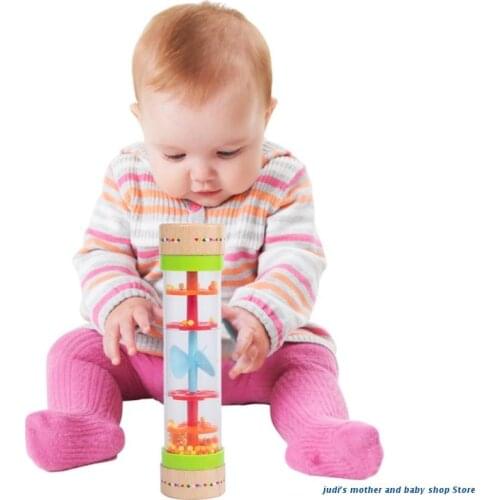67JC Wooden Rainmaker Rattle Toy Beaded Raindrops Rainfall Tube Hourglass Mini Muscial Stick Shaker Toys for Toddlers Kids