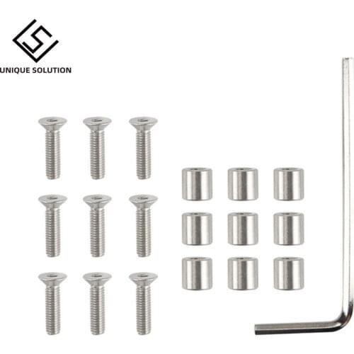 2Set /18PCS 6x6x3mm Aluminum Spacer With 9pcs M3 Screws And Wrench As Gift For Prusa MK3 Heated Bed 6x6x3t Spacer