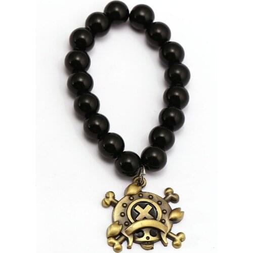 Anime ONE PIECE Natural Black Onyx Beads Bracelet Charm Nami Chopper Robin Franky Brook Bracelets Men Women Bangle Jewelry