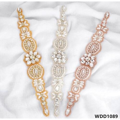 30PCS) Wholesale hand beaded crystal rhinestone pearl applique sew on iron on for wedding dress accessories WDD1089