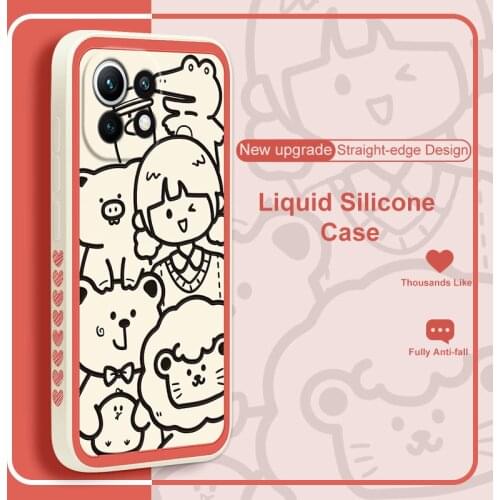 ASINA Cartoon Case For Xiaomi Mi11 10 Poco X2 F2 F3 Straight EdgeLiquid Silicone Cases For Redmi Note 9 8 7 Cover Animal Capa