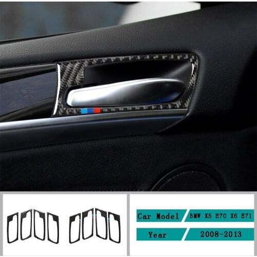 Carbon Fiber Car Accessories Interior Door Handle Frame Modification Decals Cover Trim Stickers For BMW X5 E70 X6 E71 2008-2013