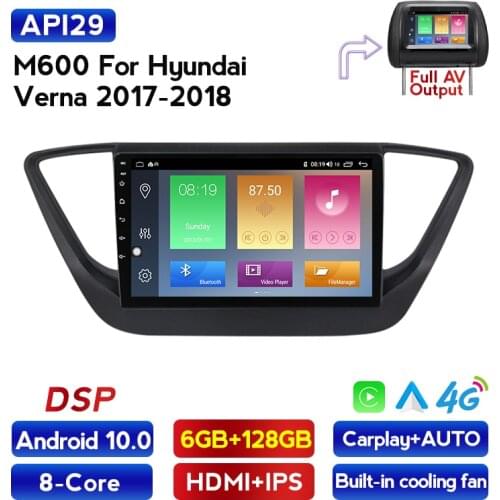 RAM 6G+128G ROM Android 10 Car Radio Multimedia Video Player GPS Navigation For Hyundai Solaris 2 Verna 2016 2017 2018 2DIN DVD