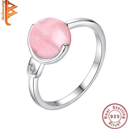 BELAWANG Wholesale 10PCS 925 Sterling Silver Finger Ring with Pink Stone Small Ball Open Rings for Women Fine Jewelry