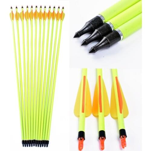 6/12/24pcs Archery Hunting 30inch Glowing Yellow Shaft Carbon Arrow Bolts for Recurve /Compound Bows Shooting