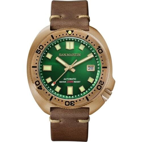San Martin Men Diver Watch Mens Automatic Watches Bronze Turtle Mechanical Wristwatch 200M Waterproof C3 Luminous Sapphire NH35