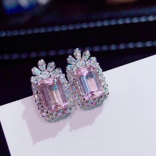 D717 Fine Jewelry 18K Gold AU750 100% Nature Pink Beryl Morganite 2.55ct Gemstone Female Earrings Fine Gift women earring
