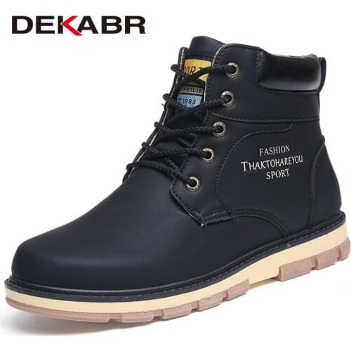 DEKABR 2021 Newest Autumn Winter Ankle Warm Boots Quality PU Leather Men Casual Working Shoes Vintage Style Lace Up Men Boots