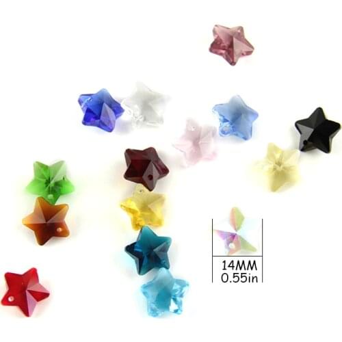Crystal Handmade Beads 14mm 100pcs/lot Five Stars Shaped Colored Glass Diy Loose Beads Clothing for Home Wedding Decoration