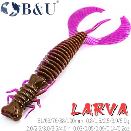 B&U Larva Soft Lures 51/63/76/88/100 mm Artificial Lures Fishing Worm Silicone Bass trout Minnow Swimbait Jigging Plastic Baits