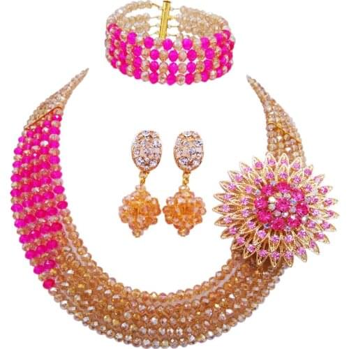 Classic champagne gold ab fuchsia pink african jewelry set