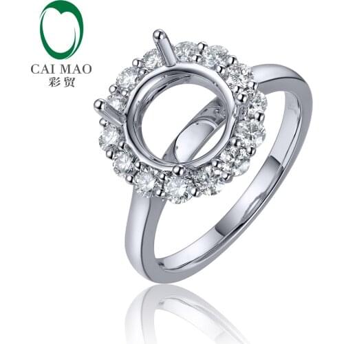 Caimao Halo Ring 10mm Round Cut Solid 14k White Gold Natural 0.93ct Brilliant Cut Diamond Semi Mount Settings