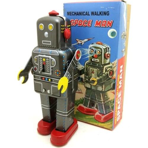 Collectible Antique Tin Toys Funny Metal Winding-up Walking Space Man Robots Desk Craft Home Decoration Wind Up Tin Toy