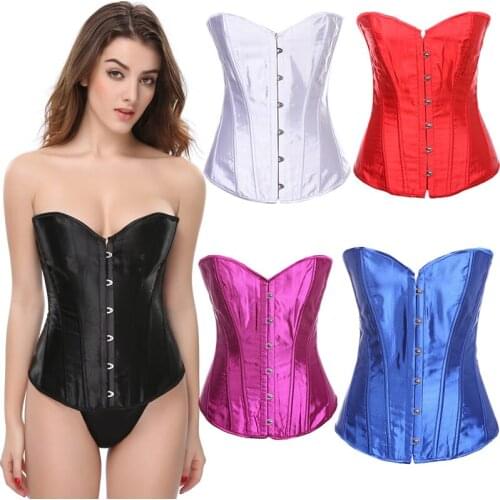 Satin corsets sexy Women Fashion Clothes Bustiers Lingerie Overbust Lace Up Sexy Underwear Full Steel button Body Shaper