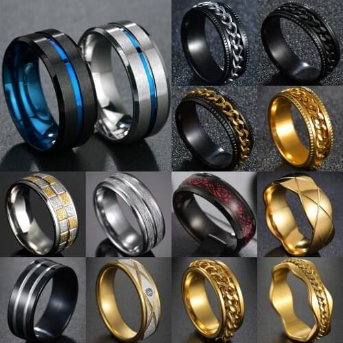 Cool Stainless Steel Rotatable Men Ring/Spinner Chain Punk Jewelry for Party Gift/Groove Midi Rings For Men Charm Male Jewelry