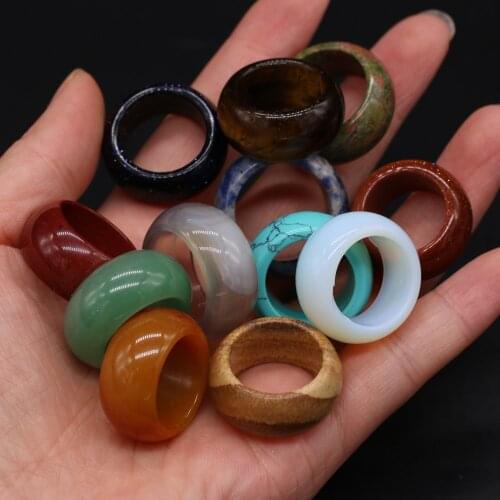 Fashion Natural Semi-precious Stone Rings Crystal Agates Finger Ring for Women Men Wedding Gift 12 pcs/box Width 12mm