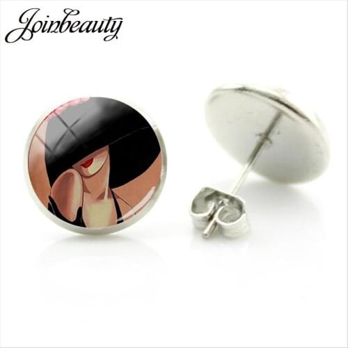 JOINBEAUTY Fashionable Modern Girl Stud Earrings Glass Cabochon Dome Beautiful Lady Picture Earring Plated jewlery MD01