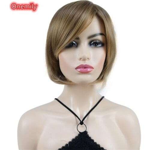 Onemily 8 Inch Short Straight Bob Women Synthetic Natural Hair Wig for Daily Use