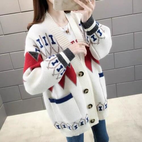 Autumn and winter knit cardigan ladies sweater coat new Korean style outer wear long-sleeved v-neck top casual all-match