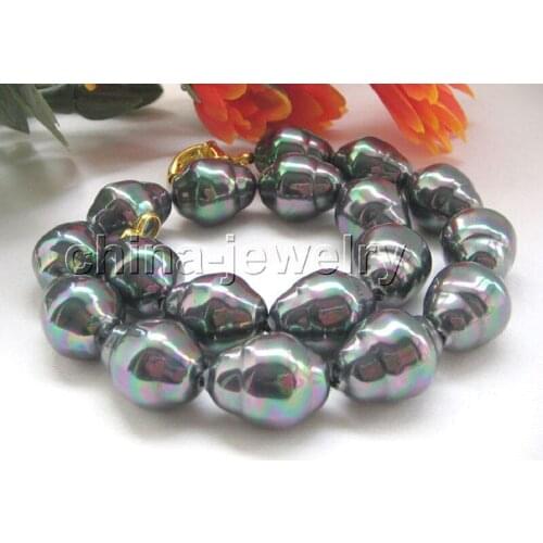 P4684-18" 22mm bright black baroque shape south sea shell pearl necklace - GP