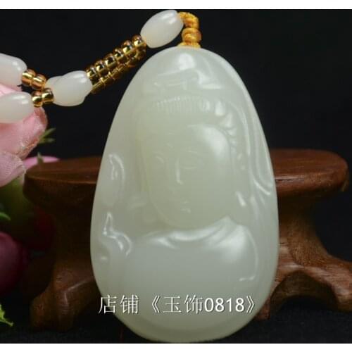 Hetian jade Guanyin head pendant white jade Guanyin pendant jade brand mens and womens jade brand