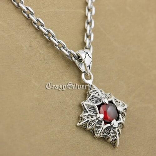 Prismatic Claw Red CZ Stone 925 Sterling Silver Pendant 9S104 925 Sterling Silver Necklace 26 inches