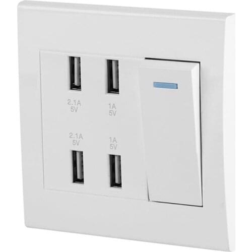 USB Power Socket Outlet Plug Wall Mounted Socket 4 USB Ports For Home Office Power Socket Charger Outlet AC220-250V