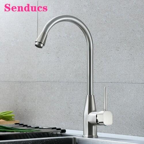 Kitchen Mixer Faucets Senducs Brushed Nickel Kitchen Sink Mixer Tap Quality Zinc Alloy Kitchen Tap Single Handle Kitchen Faucet