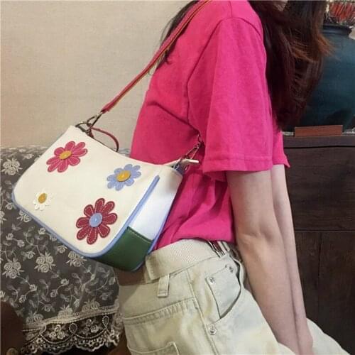 Cute flowers daisies Crossbody Bags Fashion Design Women Canvas Underarm Bag Simple Lovely Female Small Shoulder Bags