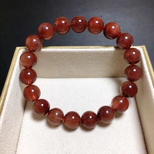 Top Natural Red Rutilated Quartz Clear Round Beads Bracelet 10.7mm Women Men Rare Fashion Wealthy Stone Genuine AAAAAA