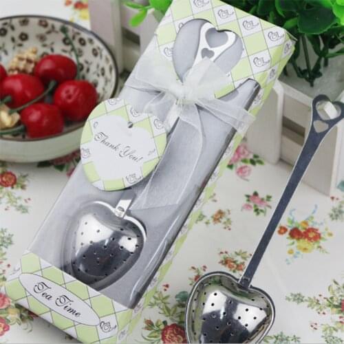 10pcs/lot Heart Shaped Tea Infuser Wedding Favors Gift White Green Gift Box Souvenir Giveaways for Guests Drop Shipping
