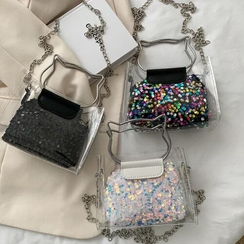 Women Small Shoulder Bag Handbags Sequins Purse Clear Chain Retro Composite Bags Soft Leather Women Designer Handbag