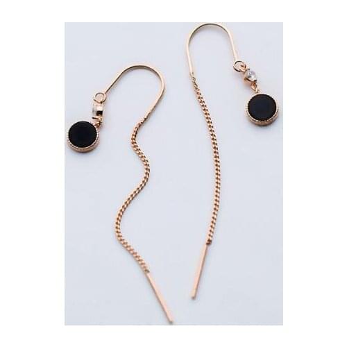 1pair 100% Real. 925 Sterling Silver Fine Jewelry Black Enamel Round Long Threader Long earrings dangle Rose Gold color gtle1780