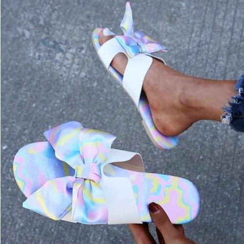 2021 New Summer Slippers Ladies Bowtie Flat Outdoor Female Shoes Open Toe Beach Sandals Casual Flip Flops Women Shoes