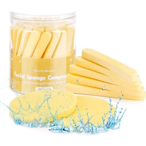 50pcs Compressed Facial Cleansing Sponge Face Washing Sponge Makeup Removal Sponge Pad Soft Sponge Exfoliating Round Puff