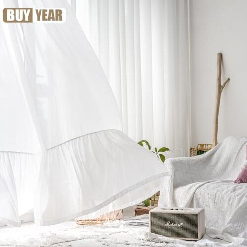 White Korean Princess Style Lace Curtains for Living Room Simple and Modern Finished Bedroom Floating Window Screen curtains