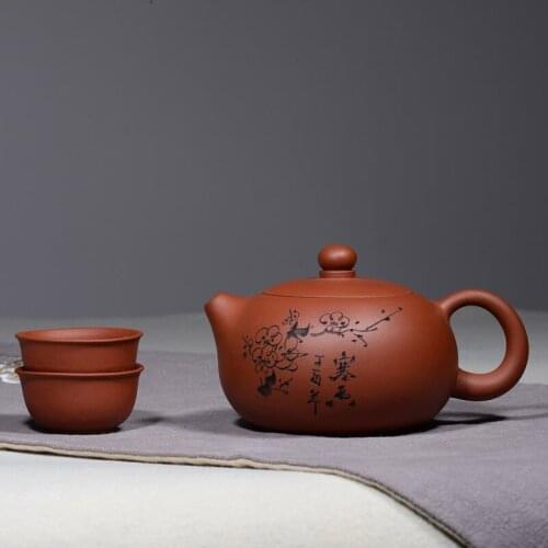 300ML Yixing Purple Sand Xishi Teapot Teasets Hand Made Pot Raw ore Purple Mud Zisha Kung Fu Tea Set Tea Ceremony Birthday Gift