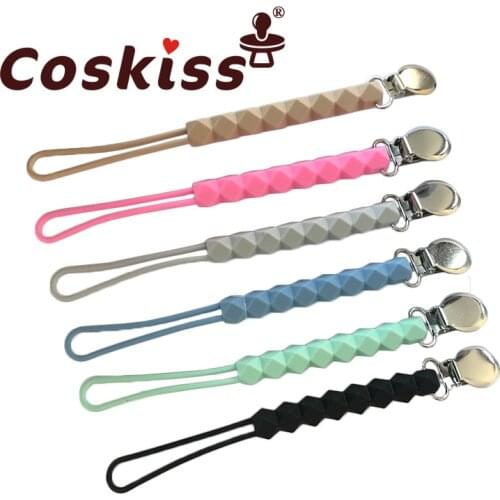 Coskiss Natural Pacifier Chain Organic Grip Frosted Silicone String iron Clip Woven Toy Beaded Baby Teether DIY Newborn Gift