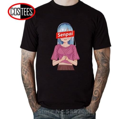Japanese Anime Sexy Girl Mens T-shirt Notice Me Senpai T shirt for man Ahegao Hentai shirt Waifu Materials Funny Brand Clothing
