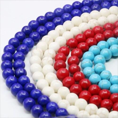 8mm White Blue Red Round Turkey Turquoises Loose Beads Hand Made For DIY Necklace Bracelet Jewelry Making Design Women Girls