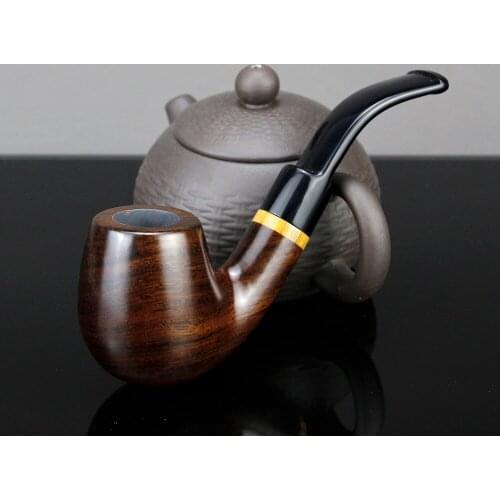 High Quality Ebony Wood Pipe 9mm Filter Bent Smoking Pipe Thin Mouth Toacco Pipe Handmade Smoke Pipe
