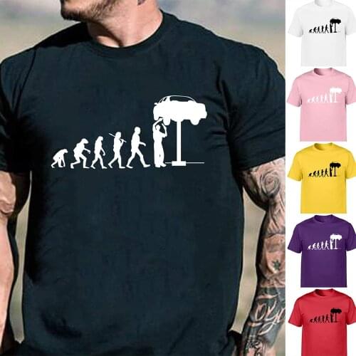 Summer Mens T Shirt Evolution Auto Mechaniker Mechanic Car T-Shirt Casual Short Sleeve Round Neck Tops Funny Gift Male Tee Ropa