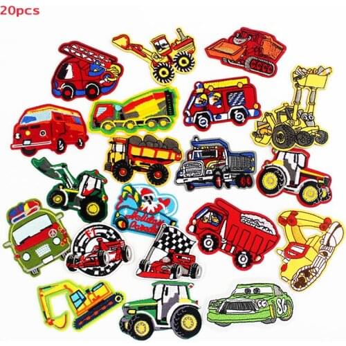 Little Cars Excavators Trucks Patches Iron on Cartoon Badges Embroidered Stickers for Cloth DIY Kids Sewing Appliques a Lot