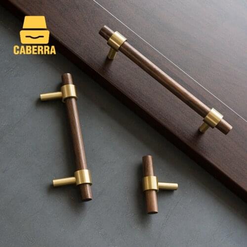 Wooden Pulls Solid Brass Black Walnut Wood Cupboard Handle Door Pull Handle Color Adjustable Handle Knob Combinant of Brass