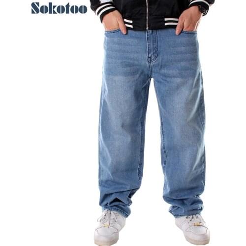 Mens loose hip hop jeans Light blue denim plus big size hiphop skateboard pants